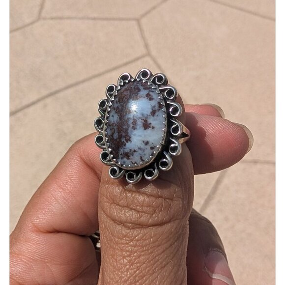 Vintage native American Sterling Silver Ring Size 5 Signed MW Dendritic Agate? - Picture 6 of 13